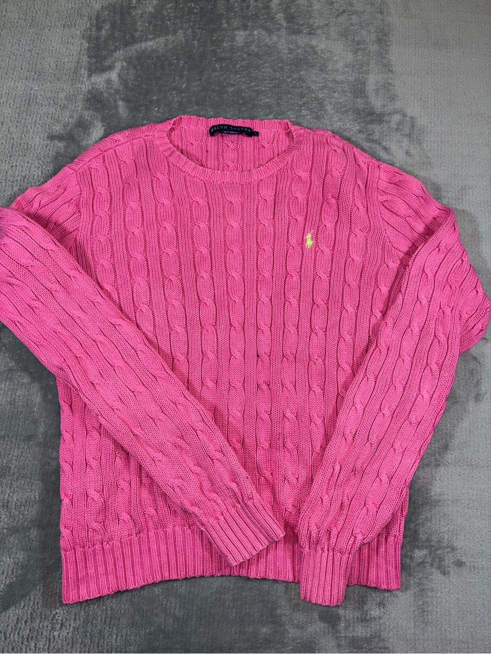 Vintage Ralph Lauren Hot Pink Cable-Knit Crewneck Sweater 100% Cotton